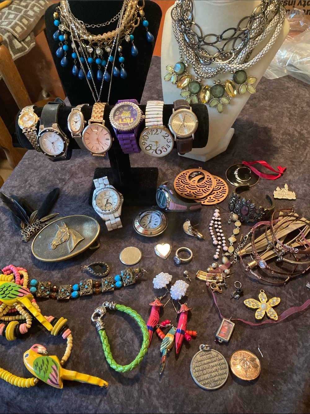 Junk Drawer Jewelry Lot Watches Necklaces Trinkets etc